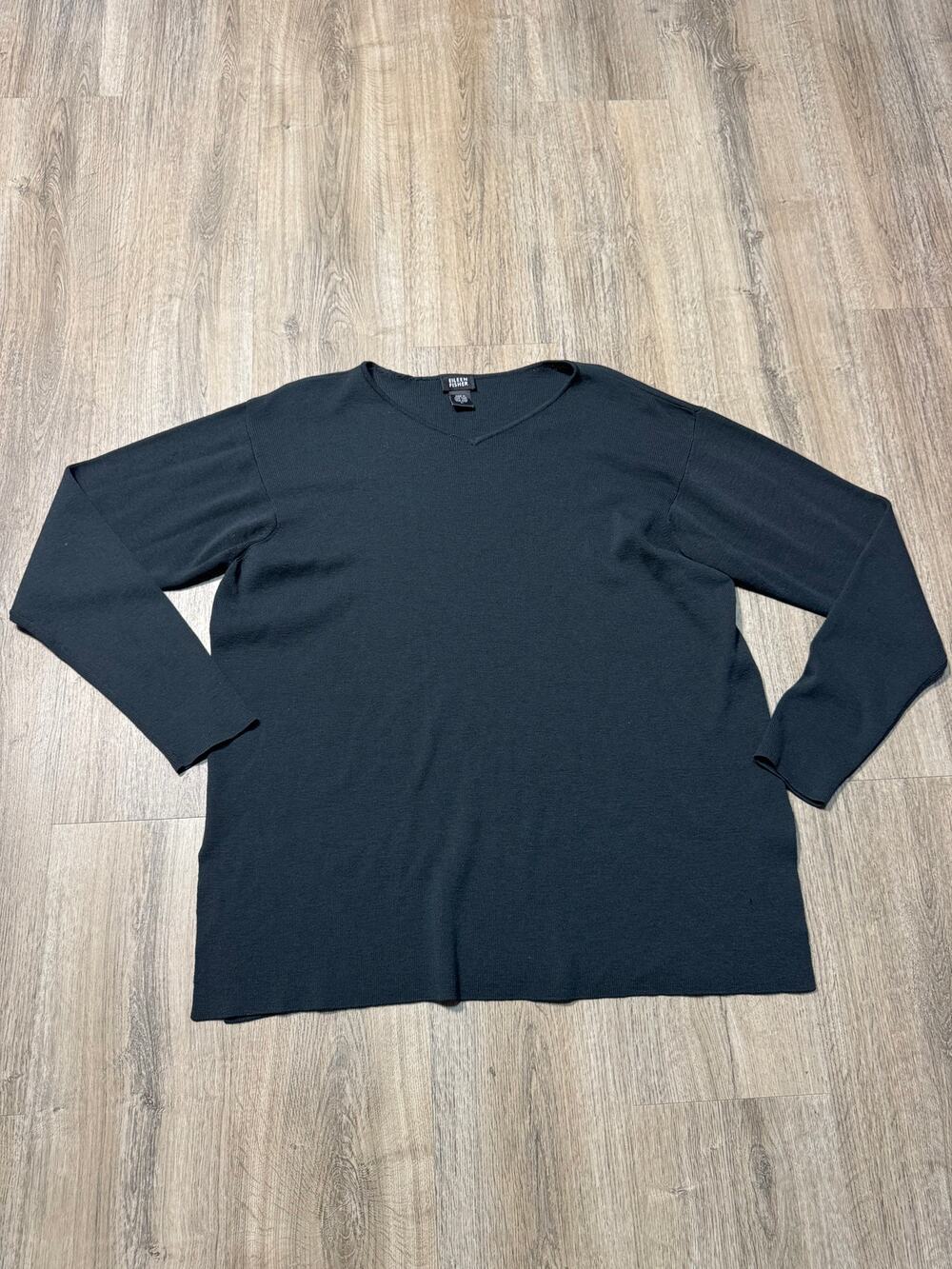 Eileen Fisher Women's Black Wool Minimal Knit Sweater
